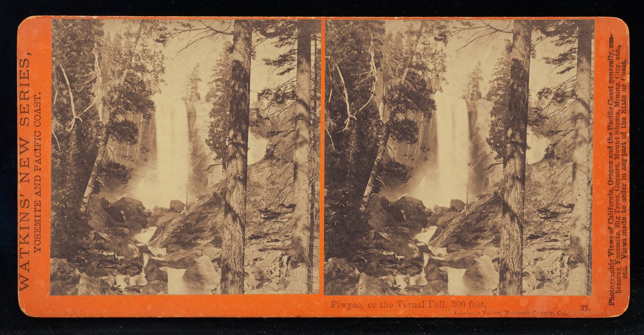 Piwyac, o la Cascada Vernal en aguas bajas, 300 pies, Valle de Yosemite, Condado de Mariposa, Cal. de Carleton E. Watkins