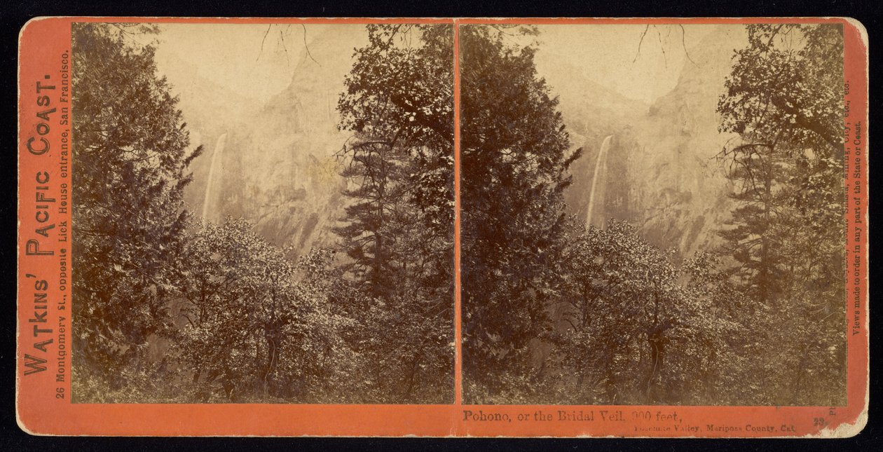 Pohono, o el Velo de Novia, 900 pies, Condado de Mariposa, Cal. de Carleton E. Watkins