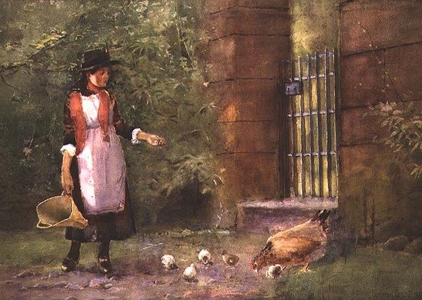 Niña alimentando gallinas de Carleton Grant