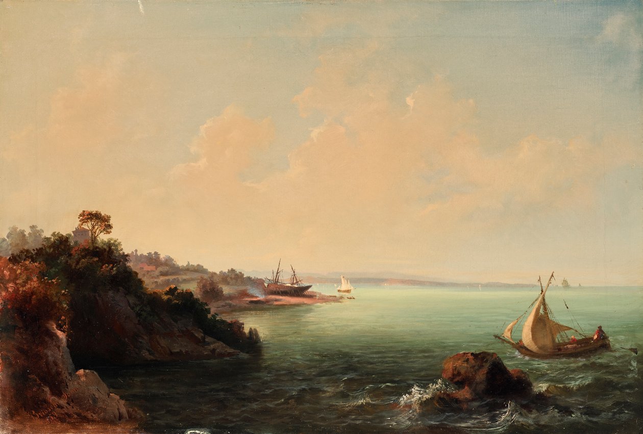 Costa rocosa y veleros de Carlo Brioschi