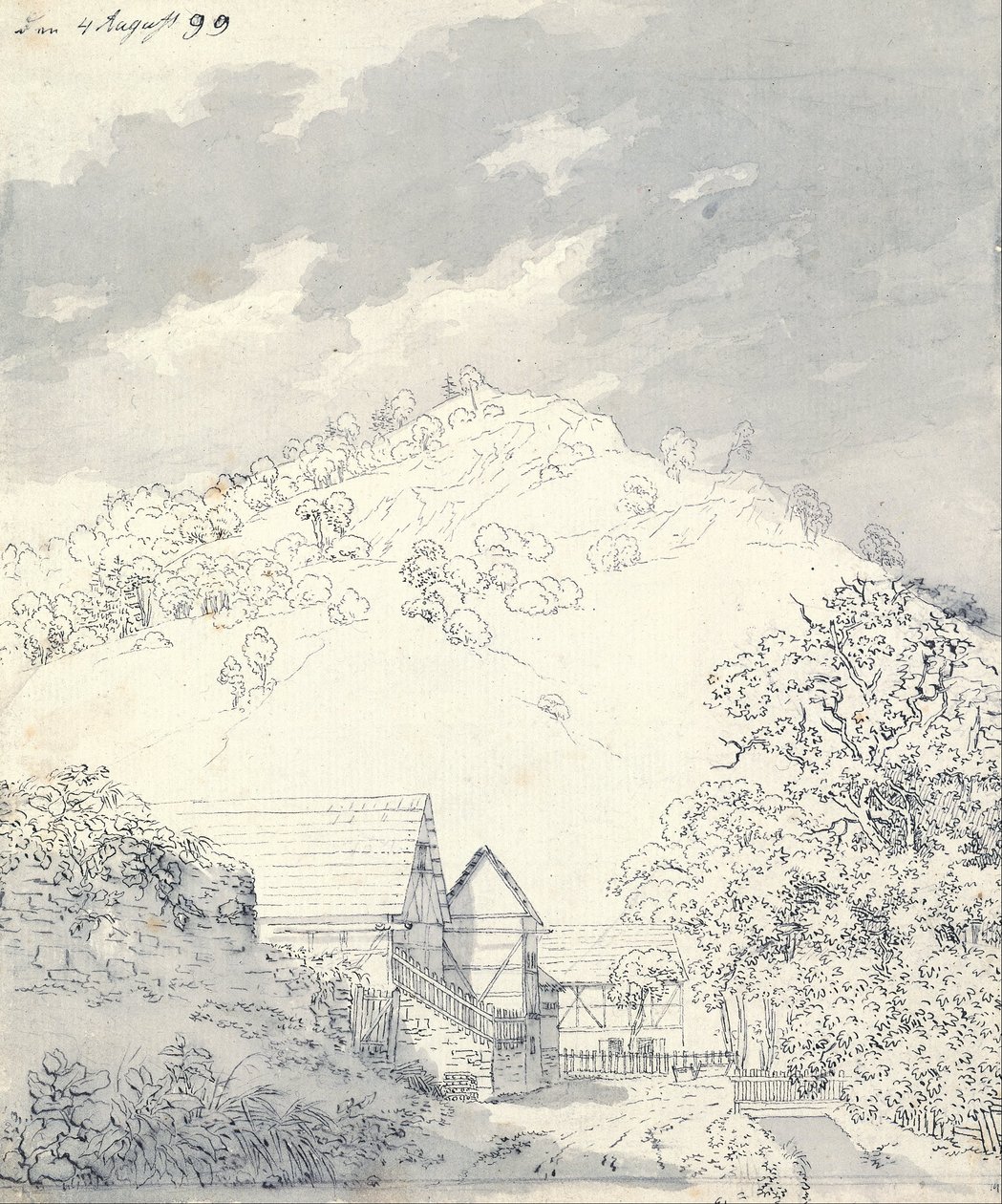 Casas de campo junto a una ladera de Caspar David Friedrich