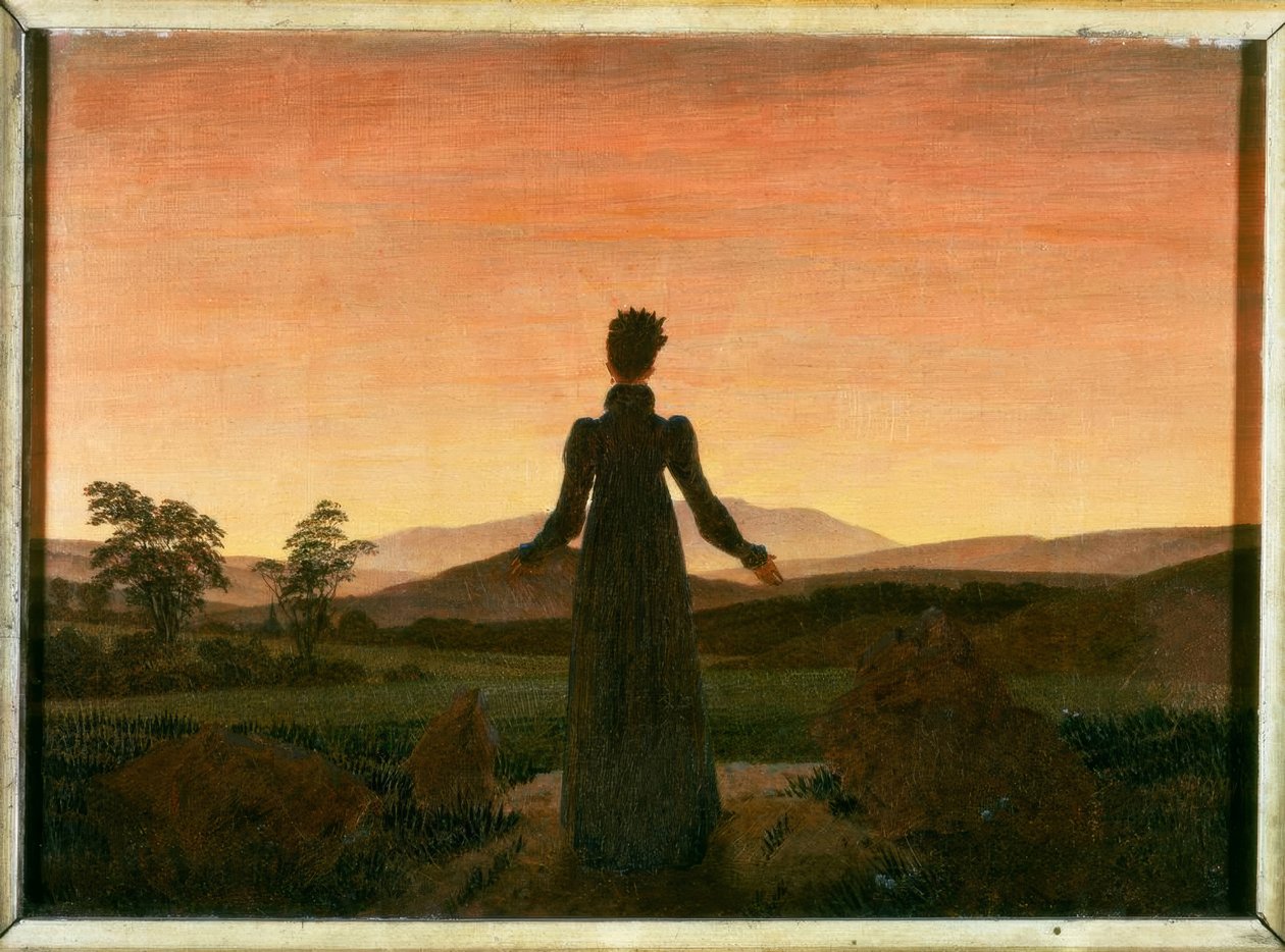 Mujer frente al sol poniente de Caspar David Friedrich