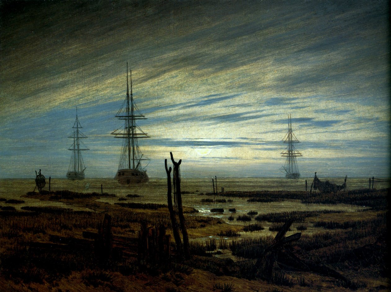Barcos en la rada de Caspar David Friedrich