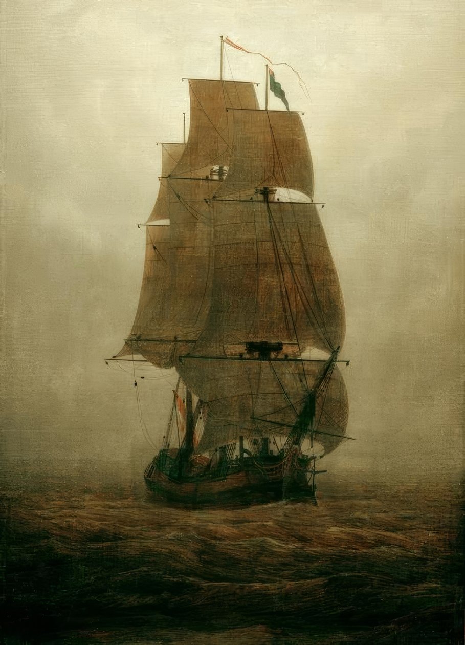 Barco de vela en la niebla de Caspar David Friedrich