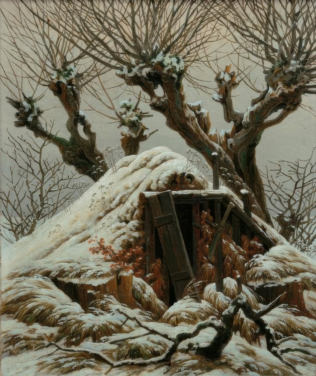 Cabaña nevada de Caspar David Friedrich