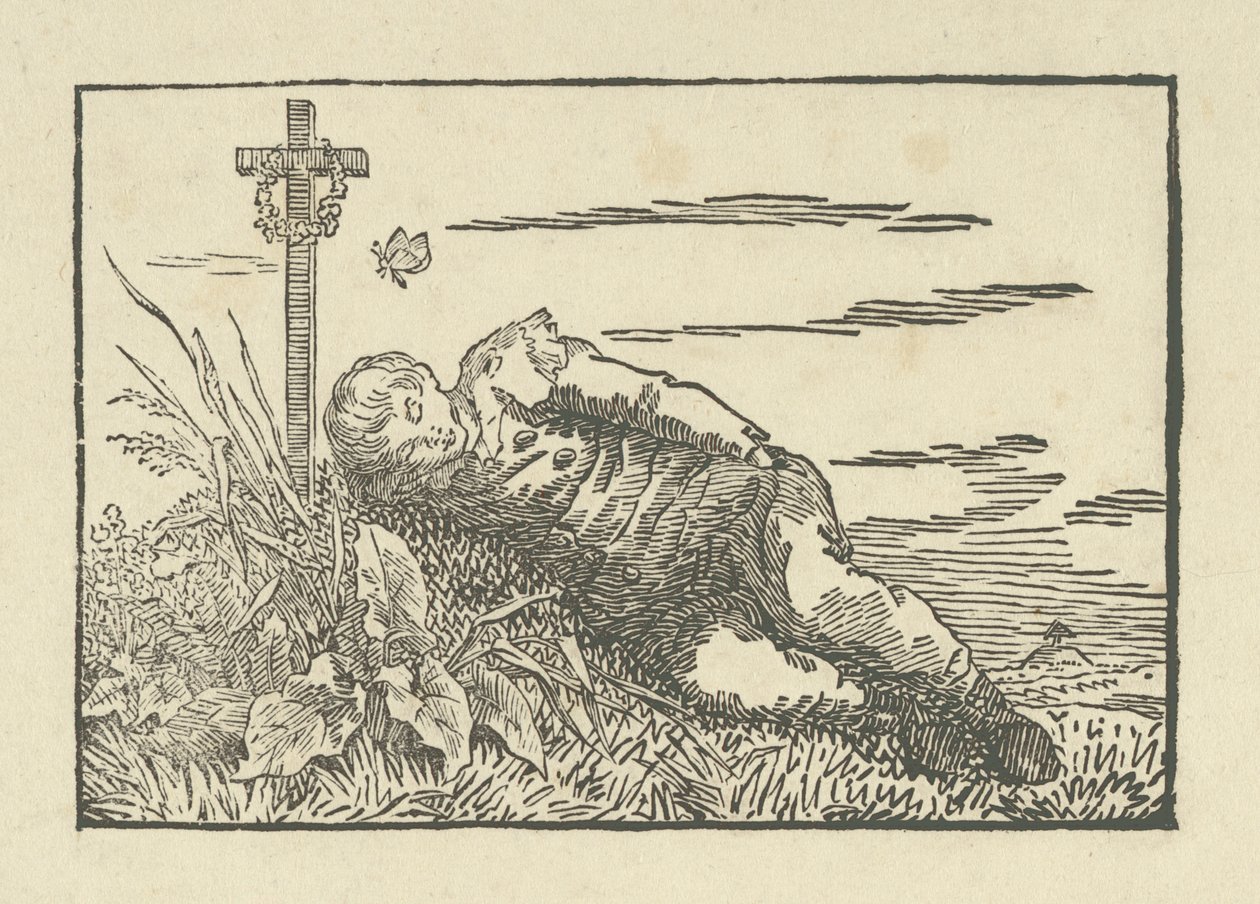 Niño Dormido en una Tumba de Caspar David Friedrich
