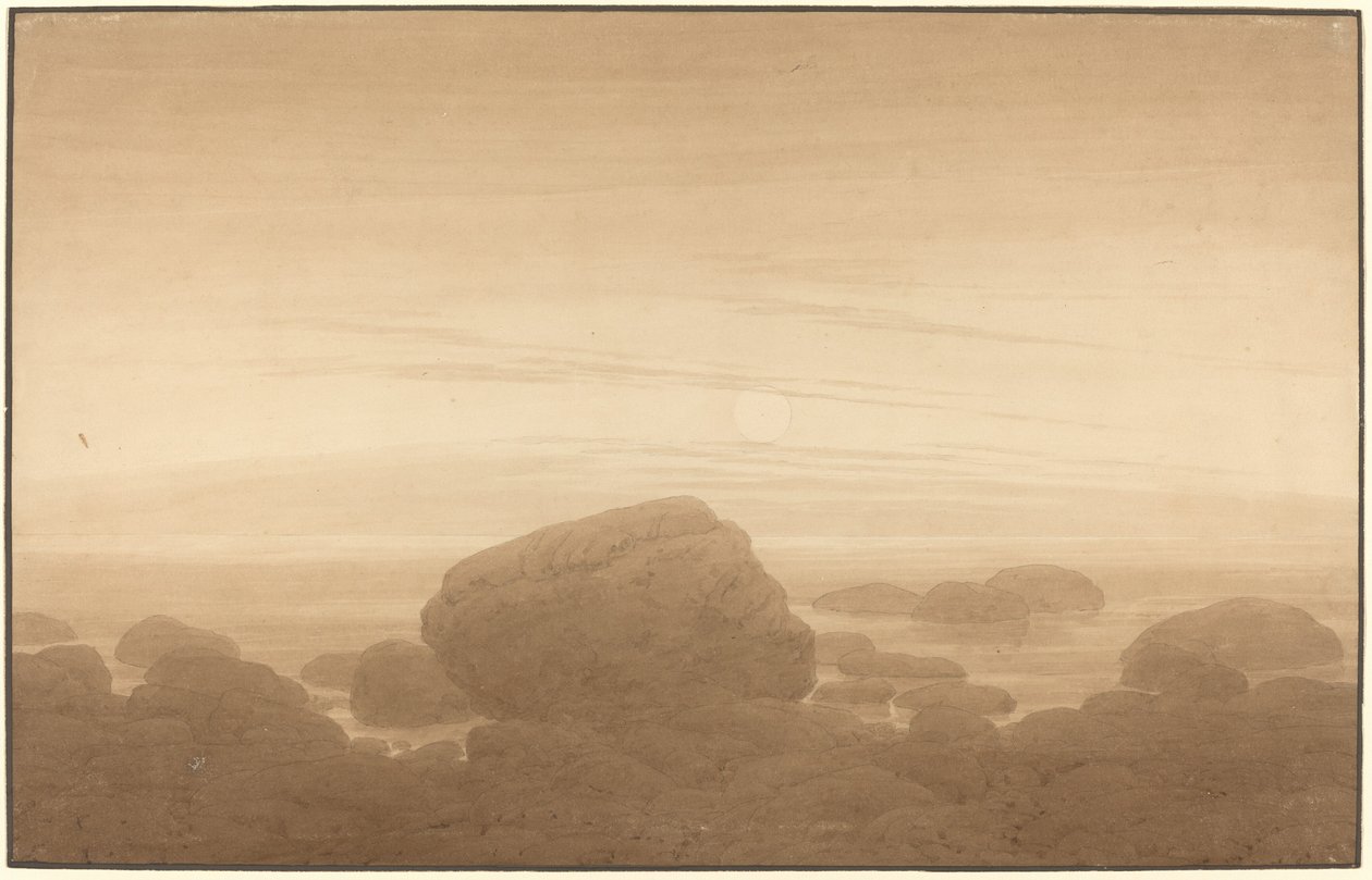 Salida de la luna en una playa vacía de Caspar David Friedrich