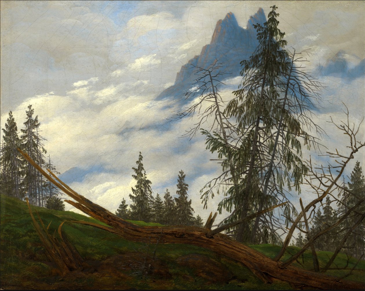 Pico de Montaña con Nubes Flotantes de Caspar David Friedrich