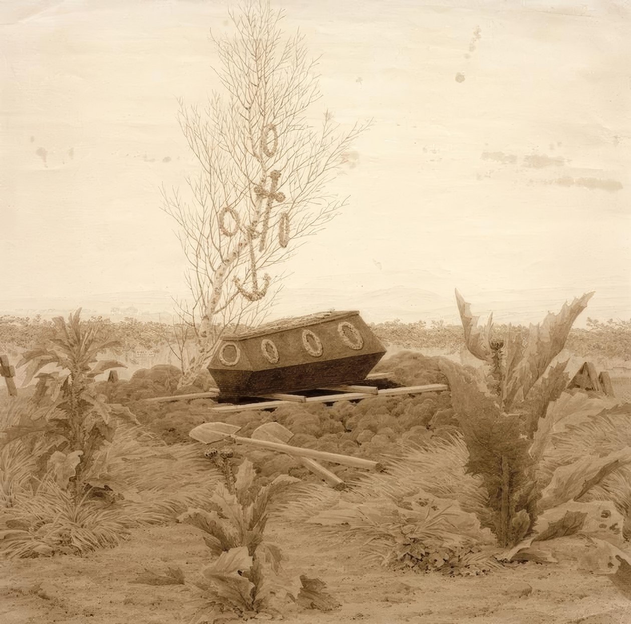 Ataúd en una tumba fresca de Caspar David Friedrich