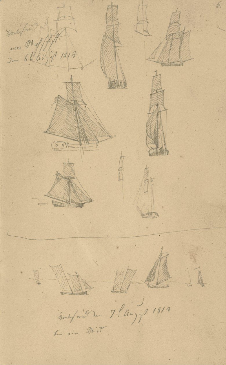 Estudios de veleros de Caspar David Friedrich