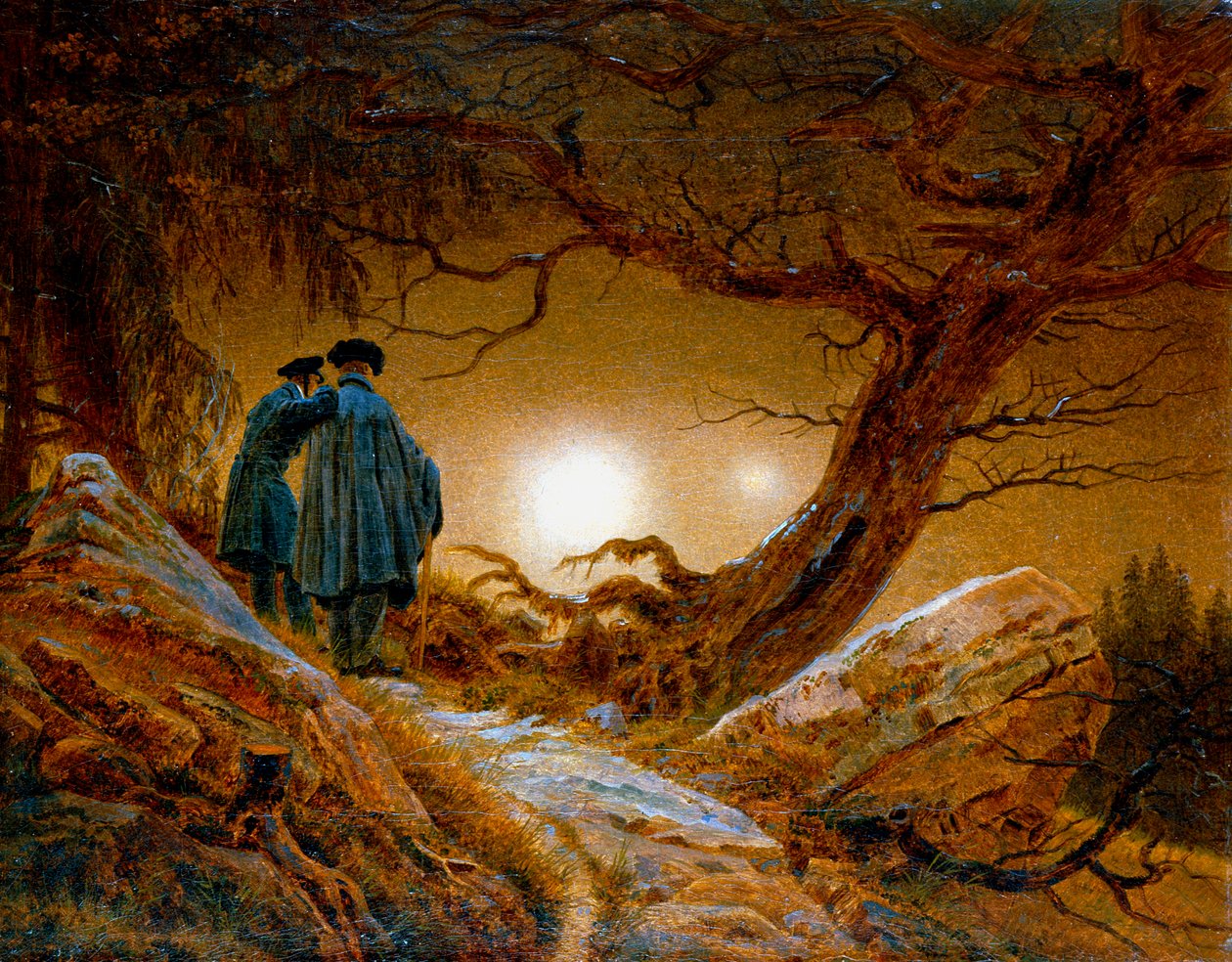Dos hombres contemplando la luna, c. 1825-1830 de Caspar David Friedrich