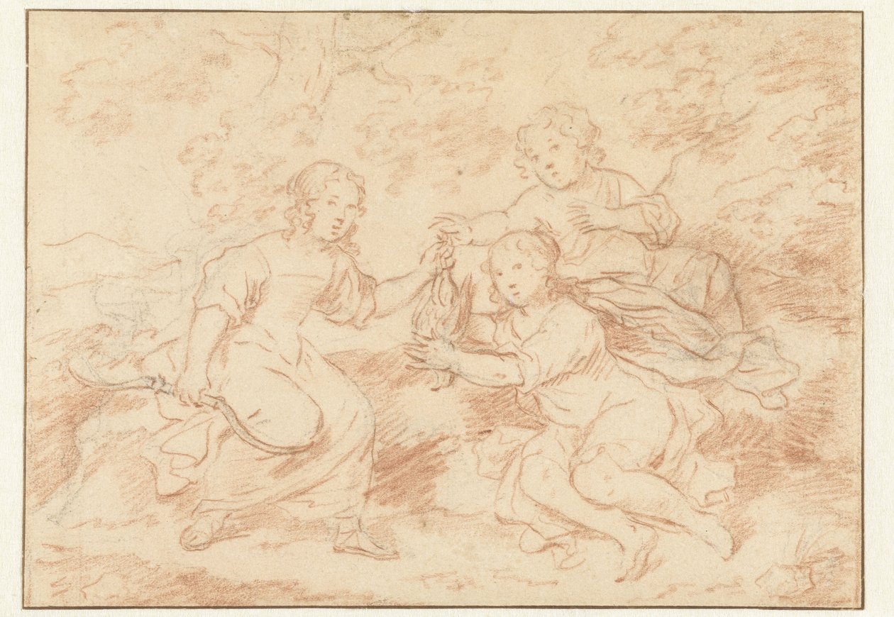 Tres niños en un paisaje de Caspar Netscher (possibly)