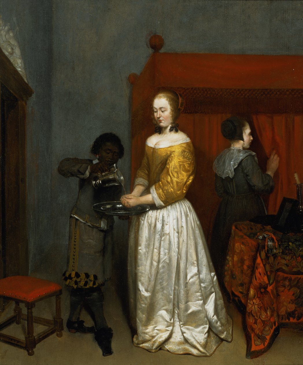 Una Dama Lavándose las Manos, 1657 de Caspar Netscher