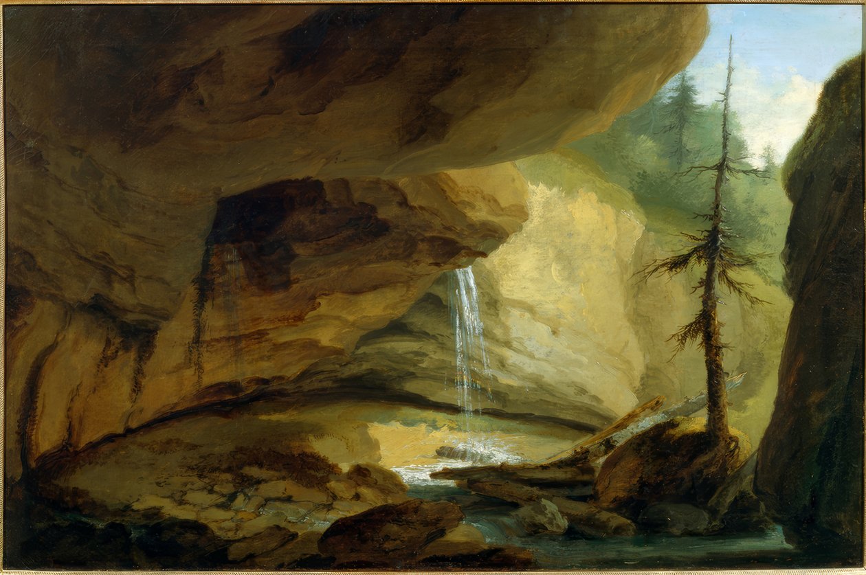 Cueva de roca con cascada de Caspar Wolf