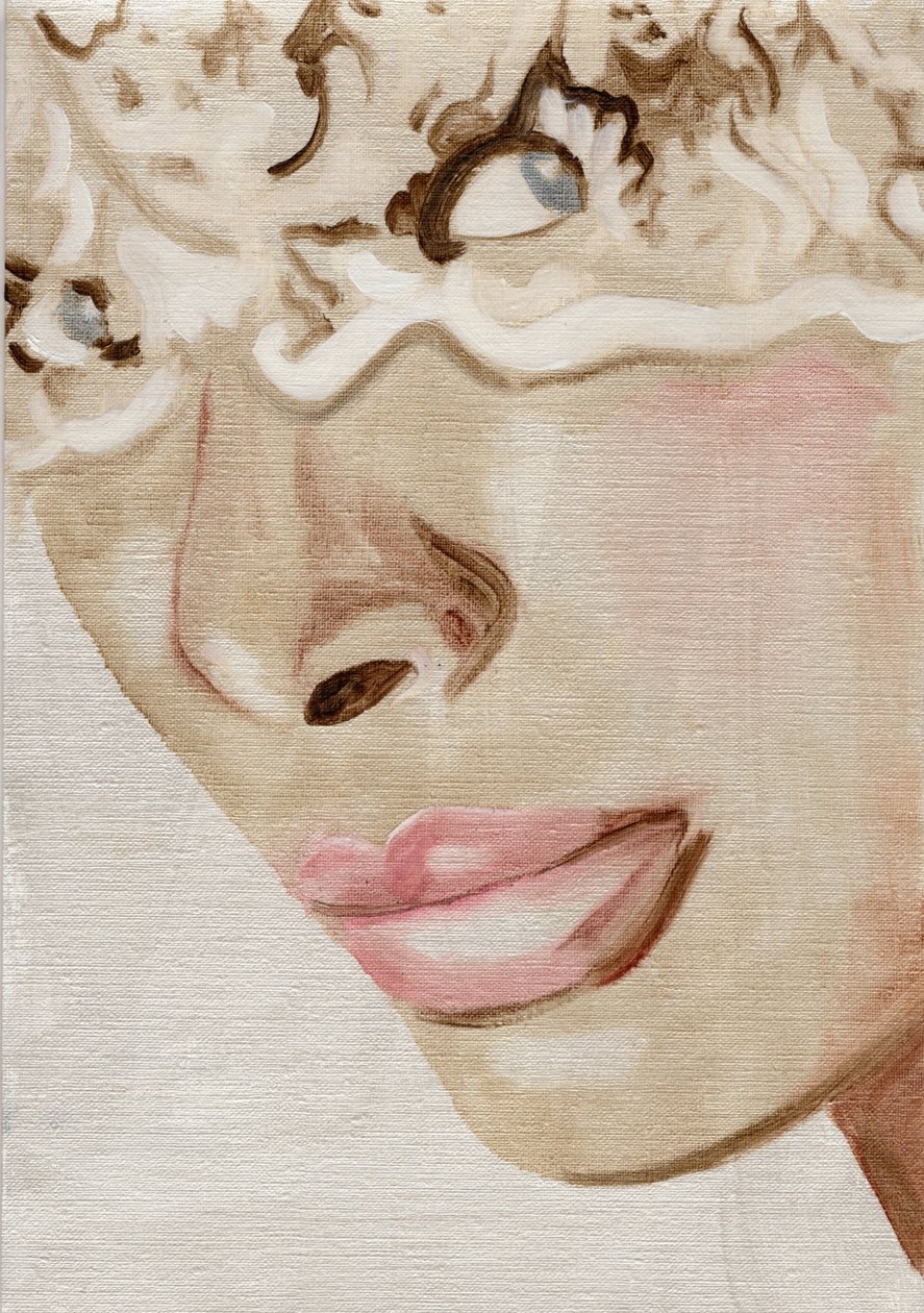 Cara de encaje, 2019 (óleo y acrílico sobre papel) de Cathy Lomax