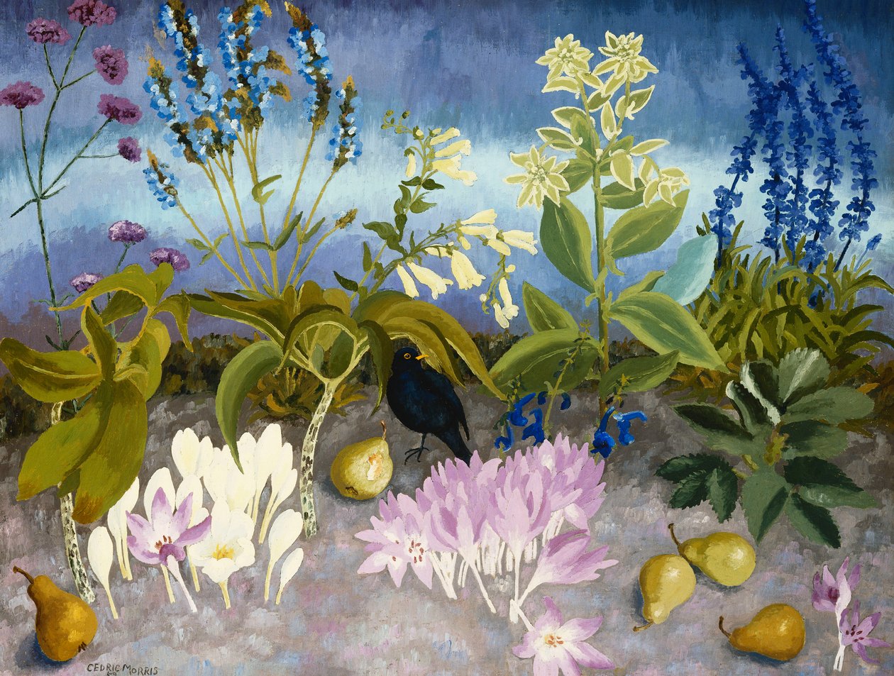 Mirlo y flores de Cedric Morris