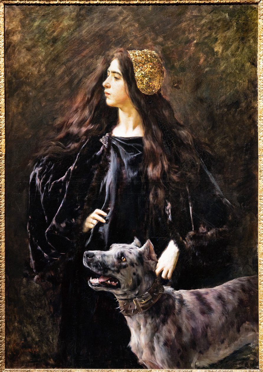 Una señora con un perro de Cesare Saccaggi