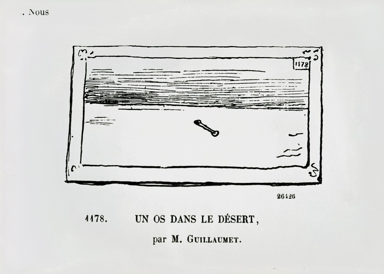 Un hueso en el desierto, caricatura de una pintura El Desierto de Gustave Guillaumet de 