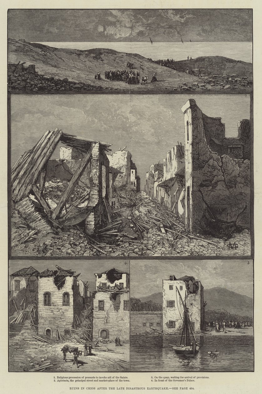 Ruinas en Quíos después del reciente terremoto desastroso de Charles Auguste Loye