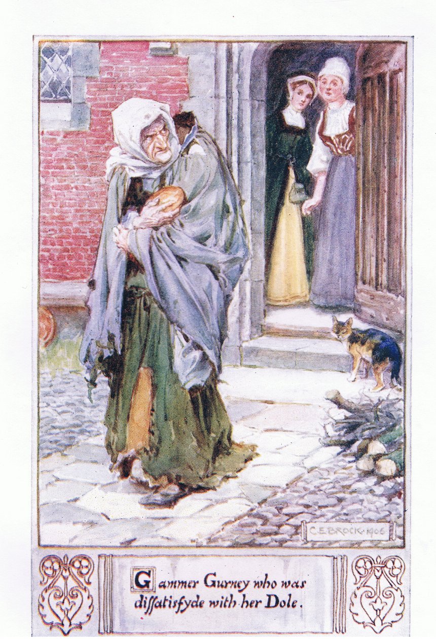 Gammer Gurney que estaba insatisfecha con su limosna de Charles Edmund Brock