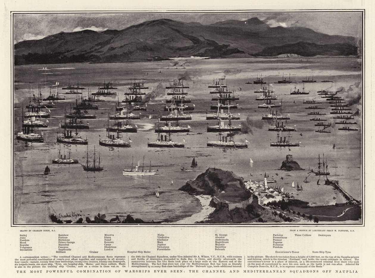 La combinación más poderosa de buques de guerra jamás vista, los escuadrones del Canal y del Mediterráneo frente a Nauplia de Charles Edward Dixon