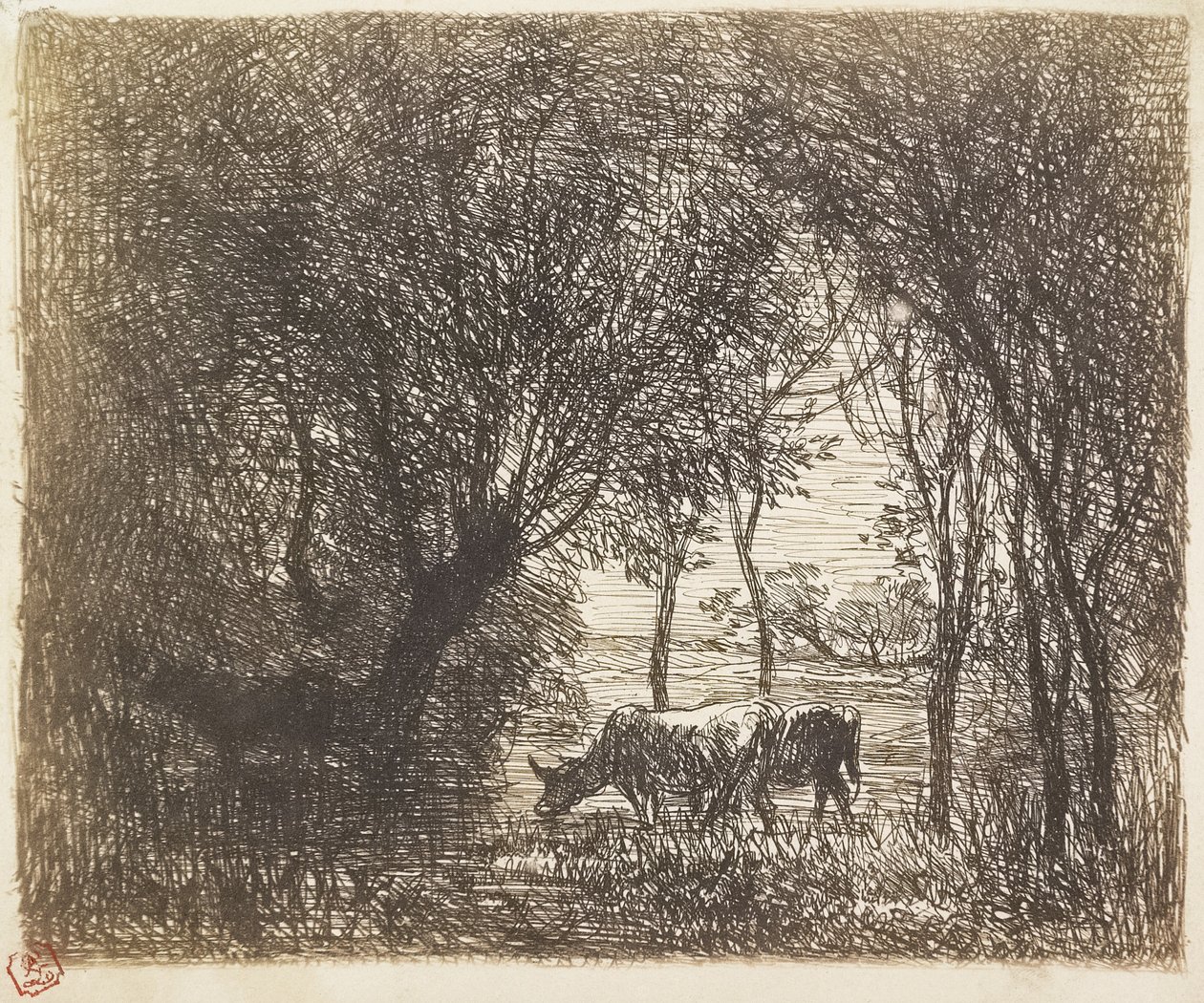 Vacas bajo los árboles, 1862 de Charles Francois Daubigny