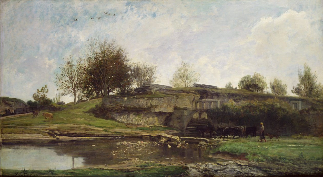 La esclusa en Optevoz, 1855 de Charles Francois Daubigny