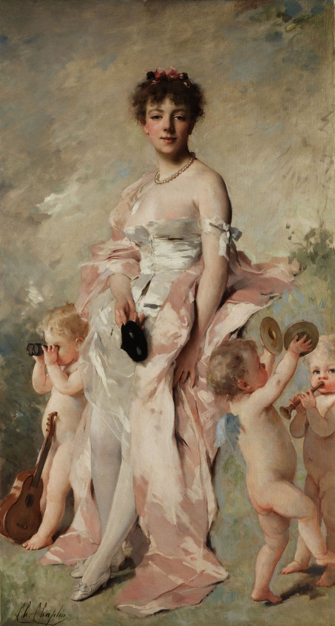 Joven en vestido de baile con putti de Charles Joshua Chaplin