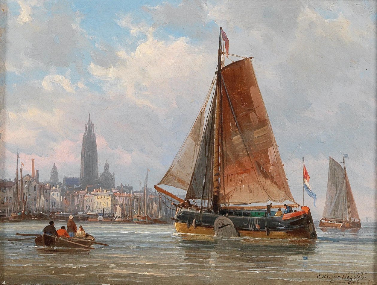 Pescadores junto a una ciudad de Charles Euphrasie Kuwasseg