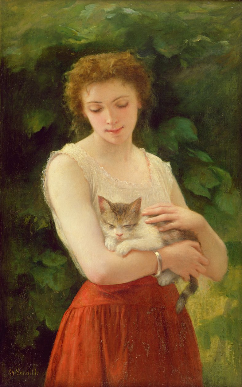 Chica del Campo y su Gatito de Charles Landelle