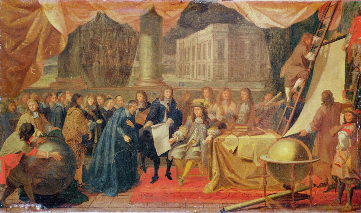 Estudio para el establecimiento de la Academia de Ciencias en 1666 y la fundación del Observatorio en 1667 de Charles Le Brun