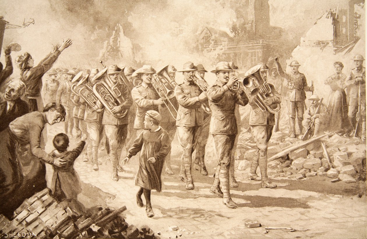 La Música del Triunfo: Australianos Victoriosos entrando en Bapaume, 17 de marzo de 1917 de Charles Mills Sheldon