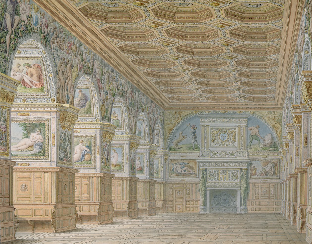 Ms 1014 El salón de baile en Fontainebleau, placa de un álbum de Charles Percier