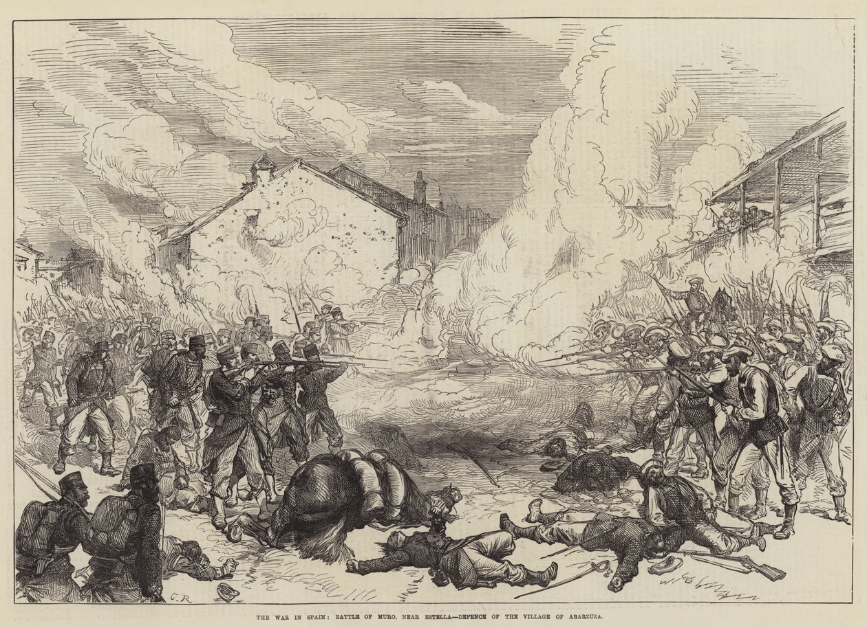 La guerra en España, batalla de Muro, cerca de Estella, defensa del pueblo de Abarzuza de Sir John Charles Robinson