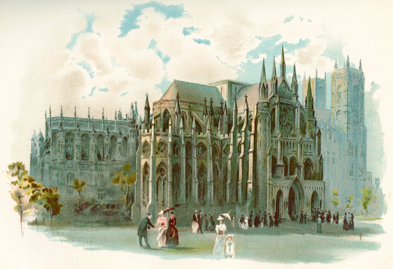 La Abadía de Westminster en el siglo XIX, formalmente titulada la Iglesia Colegiata de San Pedro en Westminster, Ciudad de Westminster, Londres, Inglaterra. De la Historia de Inglaterra de Cassell, publicada c.1901 de Charles Wilkinson