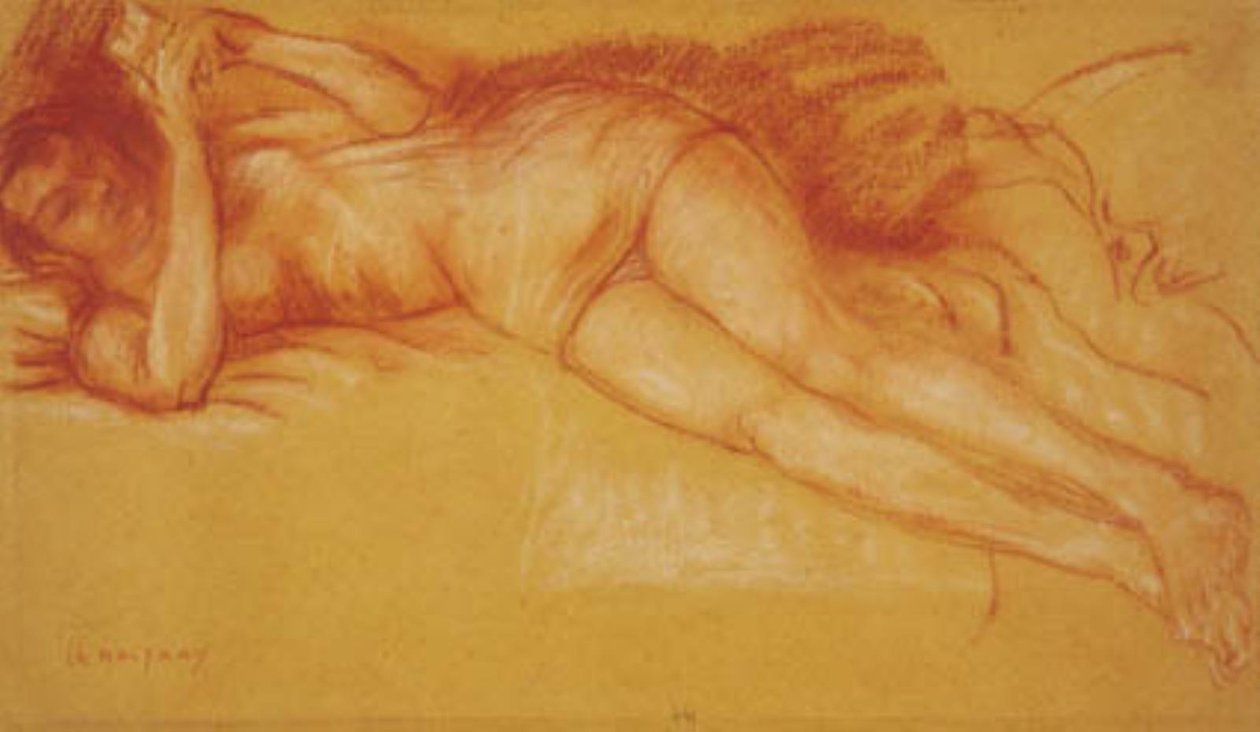 Mujer leyendo en una cama de Charles Alexandre Malfray