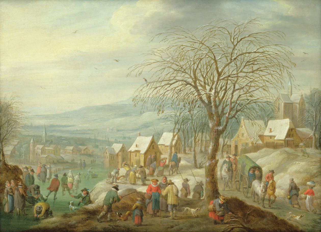 Un paisaje de invierno en un pueblo de Charles Beschey