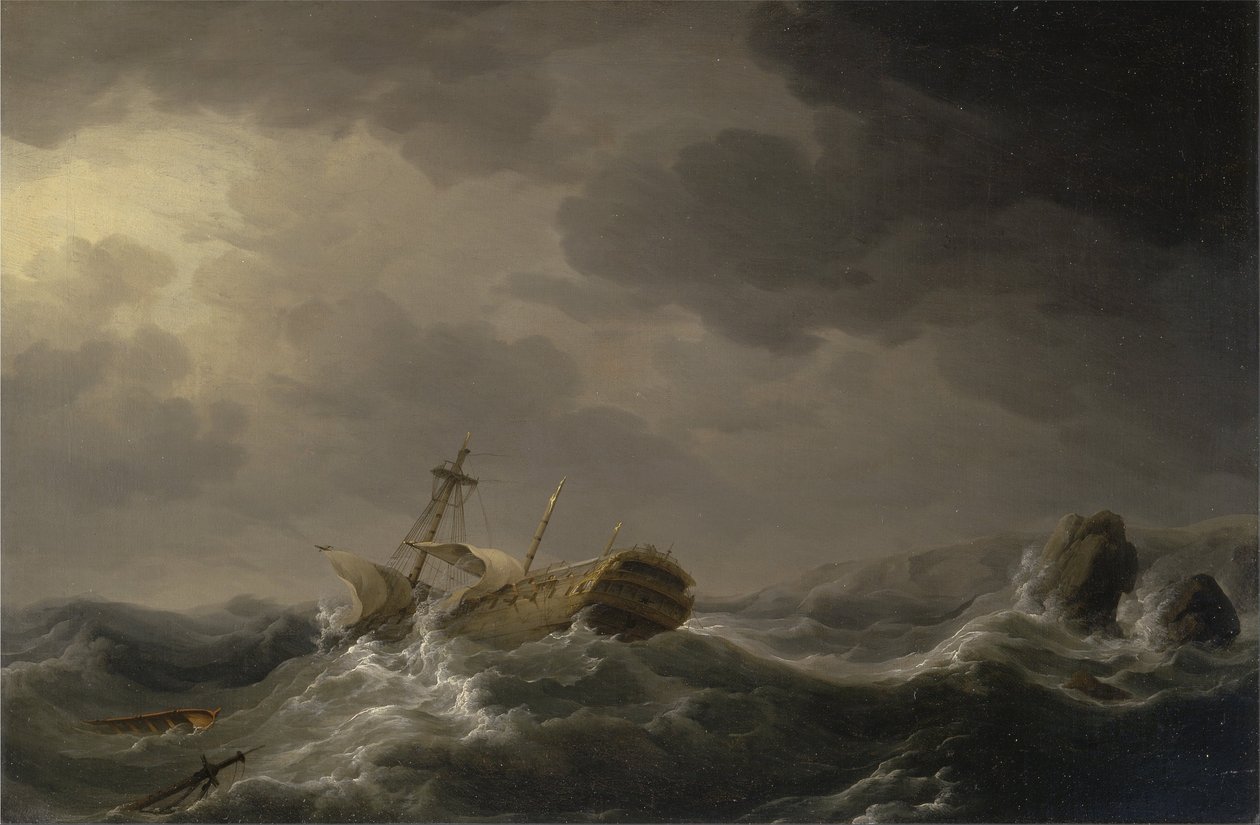 Naufragio en una costa rocosa de Charles Brooking