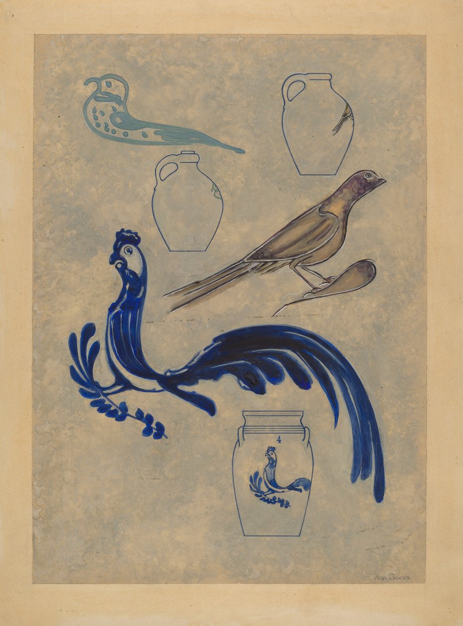 Decoraciones de pájaros en loza de Charles Caseau