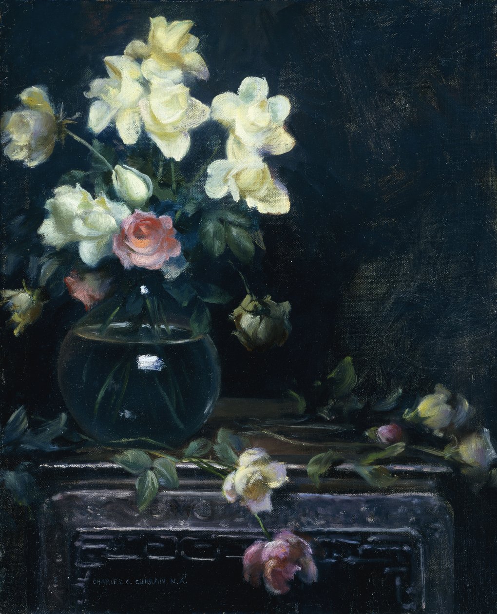 Rosas en un jarrón de vidrio de Charles Courtney Curran