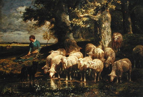 Una pastora con su rebaño de Charles Emile Jacque