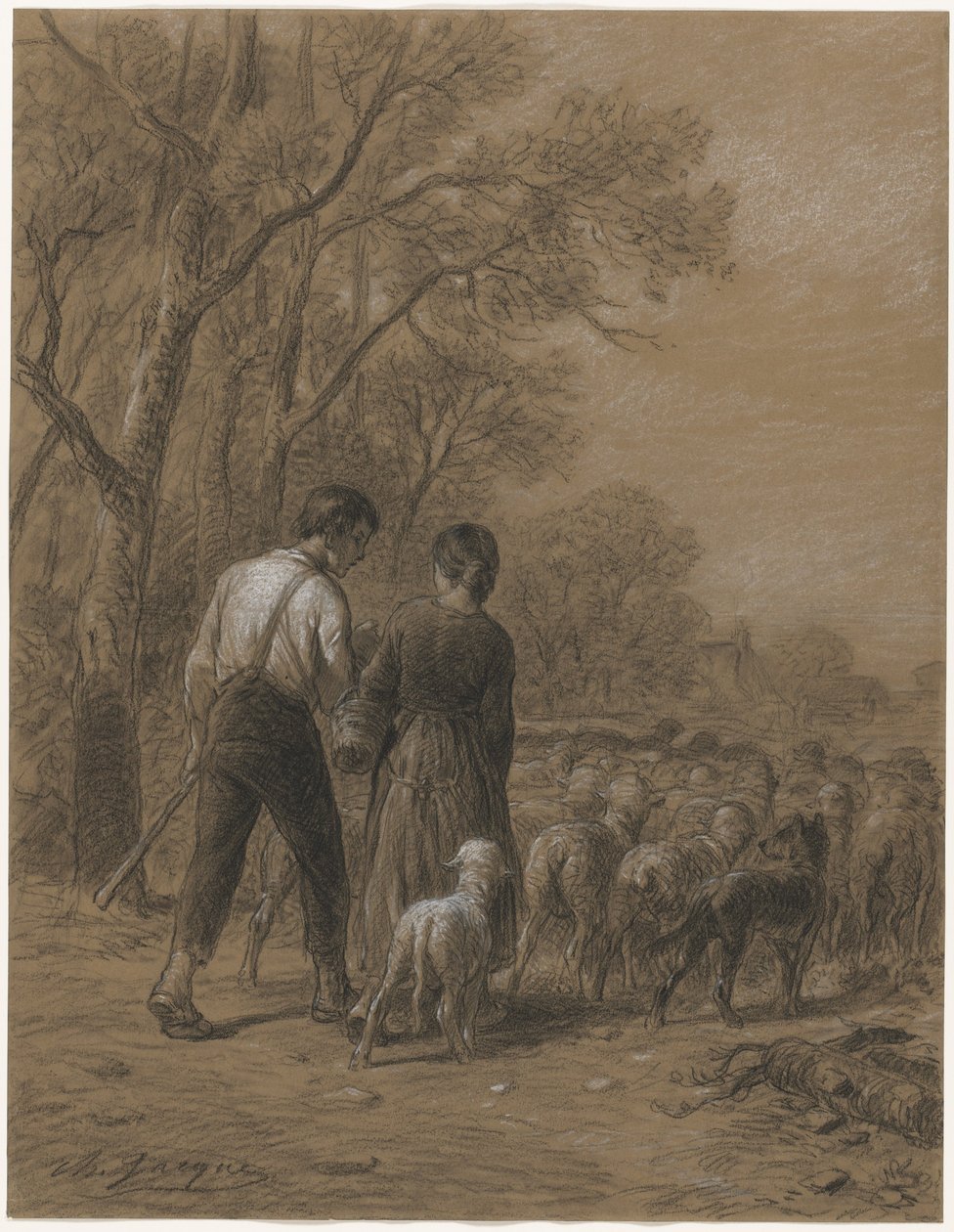 Traer las ovejas de Charles Emile Jacque