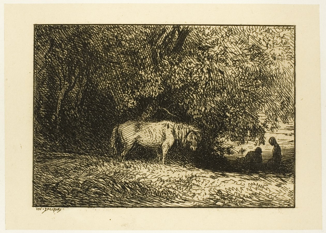 Caballo en un bosque de Charles Emile Jacque