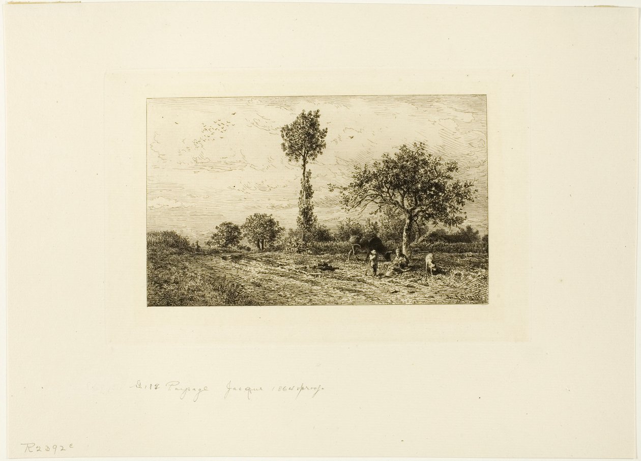 Paisaje con camino curvo de Charles Emile Jacque