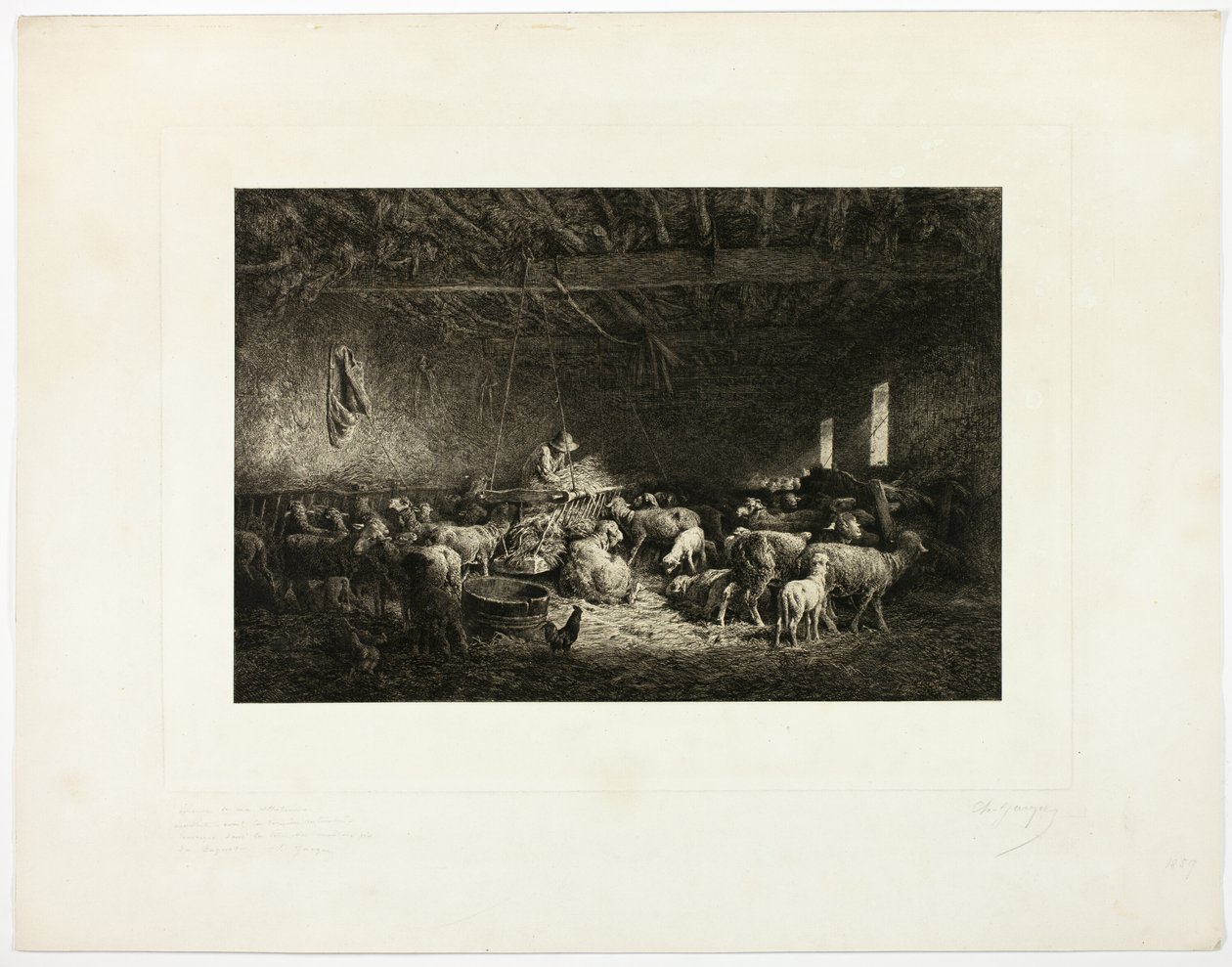 El gran redil, placa horizontal de Charles Emile Jacque