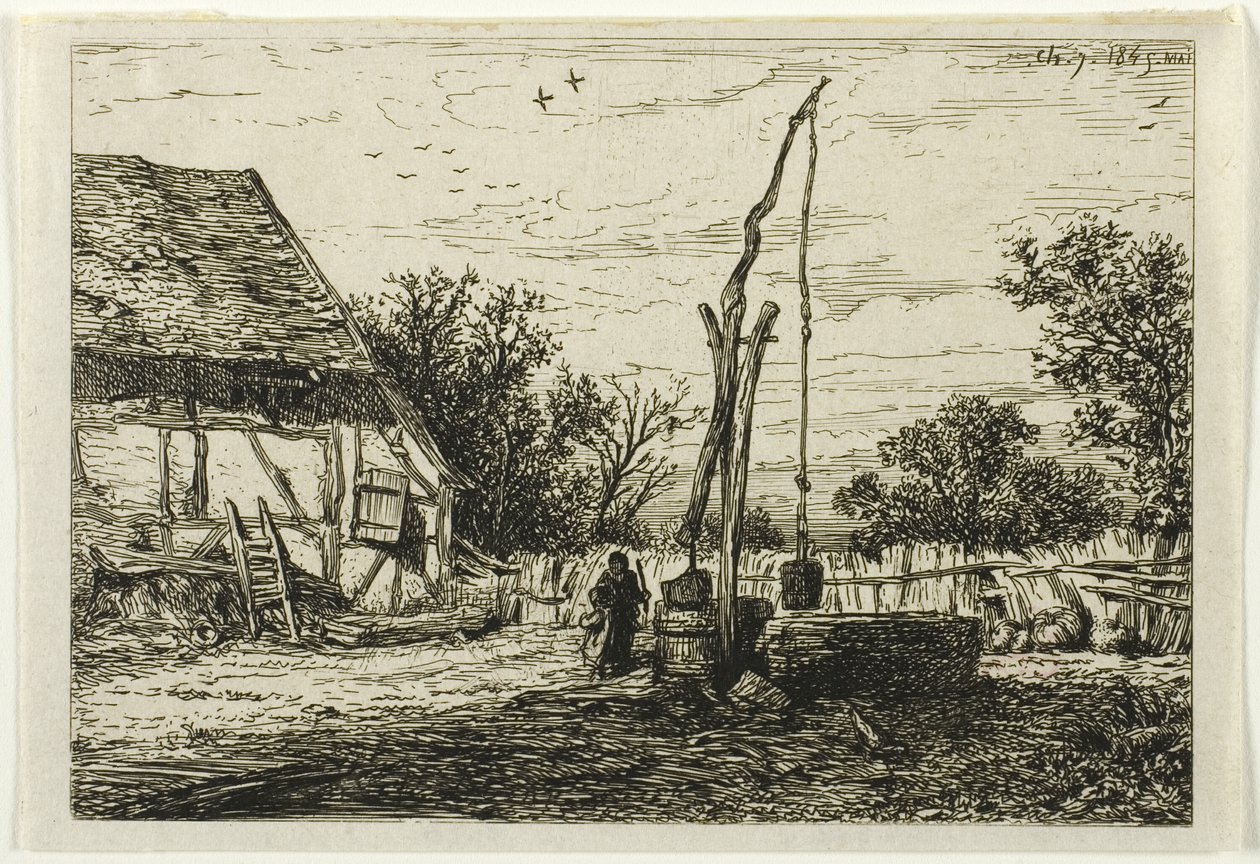 Pozo en un patio de granja de Charles Emile Jacque