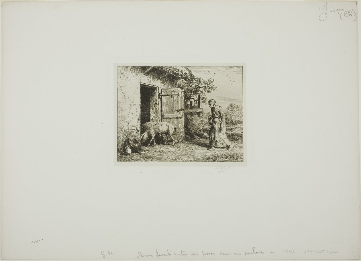 Mujer llevando a sus cerdos de vuelta a casa de Charles Emile Jacque