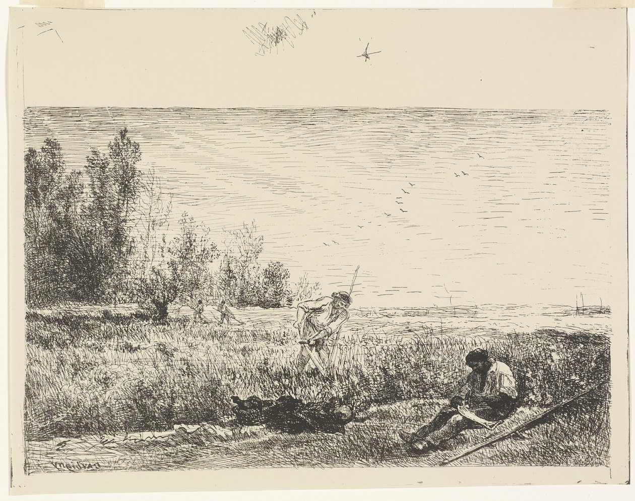 Haciendo heno de Charles Francois Daubigny