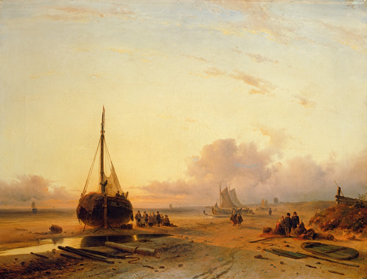 Escena de playa con barcos de pesca de Charles Henri Joseph Leickert