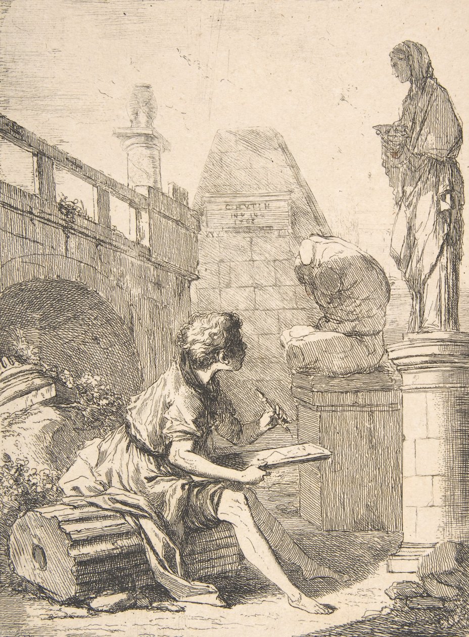 Niño Dibujando Ruinas, siglo XVIII de Charles Hutin